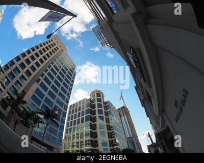 USA, Fort Lauderdale - 3. Februar 2019 Hochhäuser in Las Olas, Downtown FT. Lauderdale Stockfoto