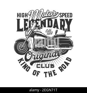 Motorrad-Rennen, Fahrrad oder Motorrad Fahrer Club, Vektor-Symbol für Speedway Motoren Sport. Motorrad-Rennen und Speed Moto Retro Grunge T-Shirt Print, b Stock Vektor