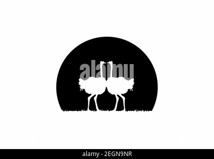 Couple of ostrich black and white illustration design Stock Vektor