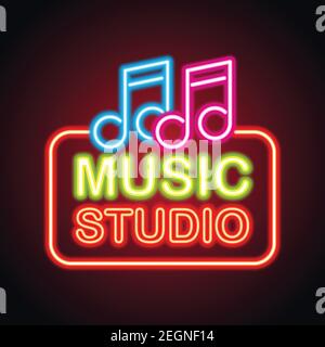 Musikstudio Neon-Schild für Musikstudio oder Aufnahme Studio Plank Banner. vektor-Illustration Stock Vektor