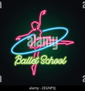 Ballett Neon-Schild für Ballettschule, Tanzstudio. vektor-Illustration Stock Vektor