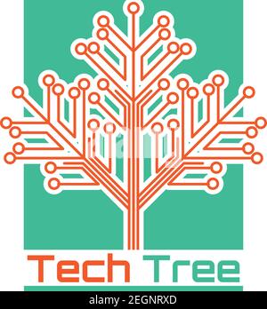 Technologie-Baum-Logo auf weißem Hintergrund. vektor-Illustration Stock Vektor