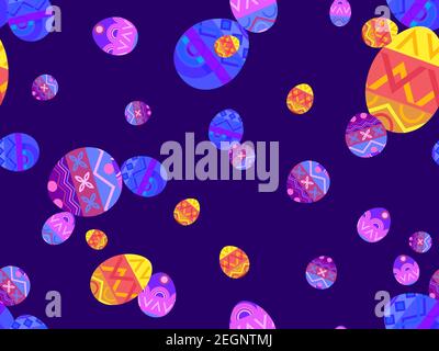 Ostereier nahtloses Muster. Frohe Ostern Hintergrund. Mehrfarbige Ostereier mit einem Muster. Festlicher Hintergrund für Banner, Druck auf Papier, wr Stock Vektor