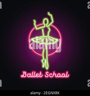 Ballett Neon-Schild für Ballettschule, Tanzstudio. vektor-Illustration Stock Vektor