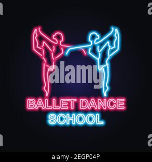 Ballett Neon-Schild für Ballettschule, Tanzstudio. vektor-Illustration Stock Vektor