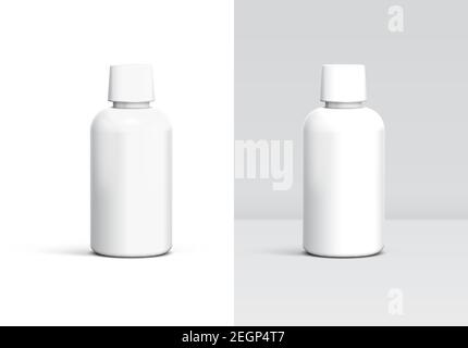 Plastikflasche Mockup für Reiniger, Shampoo, Desinfektionsmittel oder andere Haushaltshygiene Artikel. Schablone mit weißem Behälter Stock Vektor