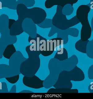 Blaues Camouflage-Camo-Nahtloses Muster. Militärische Armee Design, Textil für die Maskierung versteckt Jagd. Print für Kriegssoldaten im Dschungel Wüstenwald im Freien, trendige Stil Textur. Für Tapeten Stoffe