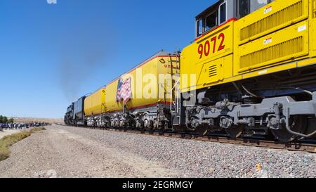 Das historische Union Pacific Business Car UPP 103 „Cheyenne“ wird auf dem Weg nach Barstow in Kalifornien gezeigt. Stockfoto