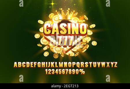 Casino 777 Font Set Sammlung, Buchstaben und Zahlen Symbol. Vektorgrafik Stock Vektor