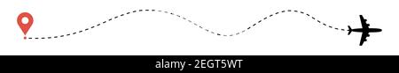 Herzflugstrecke. Symbol für Ebene und Strecke auf weißem Hintergrund. Vektorgrafik. Stock Vektor