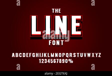 Rote Linie Schriftsatz Sammlung, Buchstaben und Zahlen Symbol. Vektorgrafik Stock Vektor