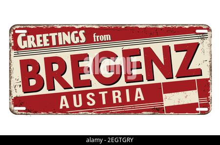 Grüße aus Bregenz vintage rostiger Metallplatte auf weißem Hintergrund, Vektorgrafik Stock Vektor