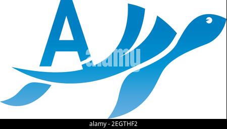 Meeresschildkröte Symbol mit Buchstabe EIN Logo Design Illustration Vorlage Stock Vektor