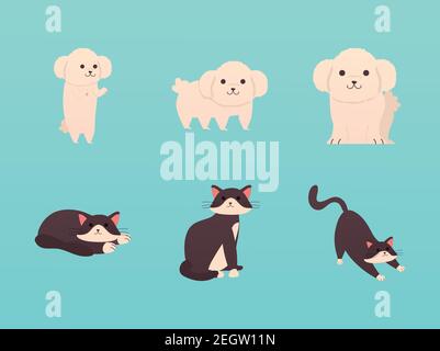 Niedliche kleine Katzen Katzen Katzen Katzen und Hunde Zeichen Vektor Illustration Design Stock Vektor