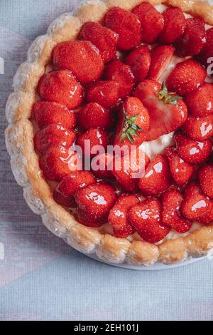 Köstliche frische Charlotte Kuchen mit Erdbeeren und Savoiardi Kekse Stockfoto