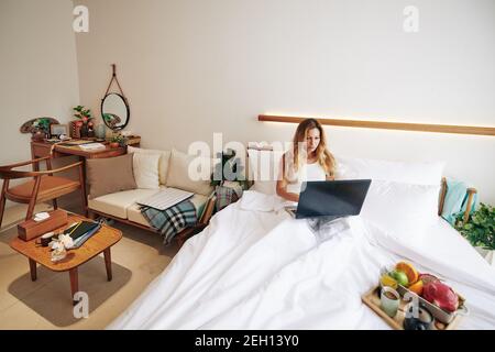 Frau, die von zu Hause aus arbeitet Stockfoto