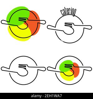 Minimal schwarz Satz Restaurant-Logo mit Bestecksumrissen 1 Stock Vektor