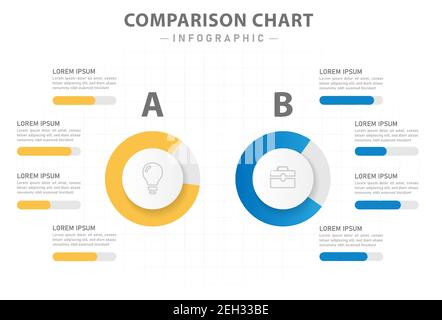 Infografik-Vorlage für Unternehmen. 2 Seitenvergleich Diagramm mit Kreis, Präsentationsvektor Infografik. Stock Vektor