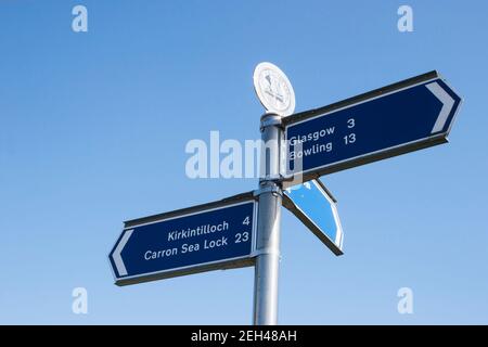 Wegweiser auf dem Forth und Clyde Kanal Stockfoto