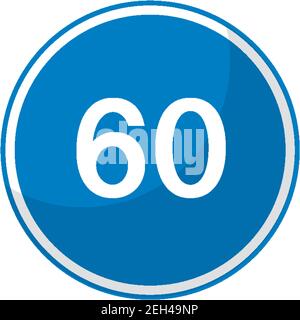 Blaue Mindestgeschwindigkeit Grenze 60 Straßenschild isoliert auf weiß Hintergrunddarstellung Stock Vektor