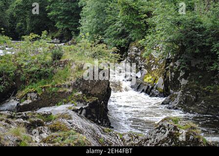 Cenath Fall Reihe von kleinen Wasserfällen und Pools auf der Fluss Teifi Stockfoto