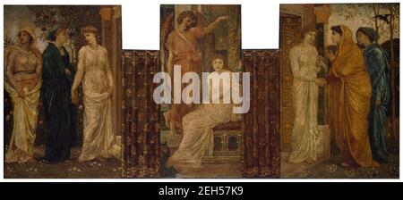 Amor und Psyche - Palace Green Murals - Psyches Schwestern besuchen sie im Amor Haus, 1881. Eine Szene aus William Morris' epischem Gedicht "das irdische Paradies". Stockfoto