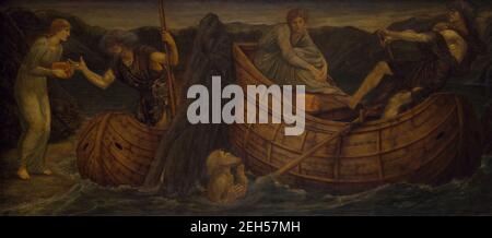 Amor und Psyche - Palace Green Murals - Psyche die Münze an den Ferryman der Styx, 1881. Eine Szene aus William Morris' epischem Gedicht "das irdische Paradies". Stockfoto