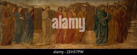 Amor und Psyche - Palace Green Murals - der König und andere Trauernde verlassen Psyche an das Monster, 1881. Eine Szene aus dem 'irdischen Paradies'. Stockfoto