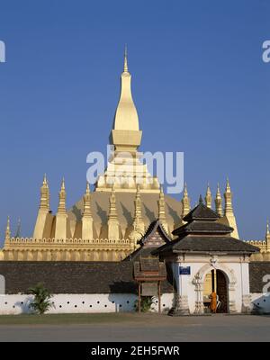 AsiaLLaos, Vientiane,der große heilige buddhistische Stupa Pha That Luang Stockfoto