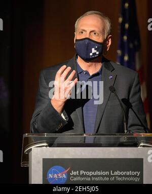 Pasadena, Vereinigte Staaten Von Amerika. Februar 2021, 18th. Der amtierende NASA-Administrator Steve Jurczyk, kommentiert während einer Pressekonferenz zur Aktualisierung der Mission nach der Landung im NASA Jet Propulsion Laboratory am 18. Februar 2021 in Pasadena, Kalifornien. Der Perseverance Mars Rover landete erfolgreich und begann sofort, Daten zurück zur Erde zu senden. Quelle: Planetpix/Alamy Live News Stockfoto