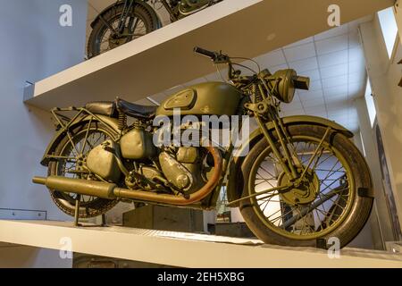 Ein Militärmotorrad der BSA M20 1940s im REME Museum (Royal Electrical and Mechanical Engineers), Lyneham, Wiltshire, Großbritannien Stockfoto