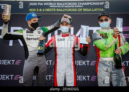 BAUMANIS Janis (LVA), Team Stard (AUT), Ford Fiesta, Portrait, Projekt E, RAYMOND Cyril (FRA), Team Stard (AUT), Ford Fiesta, Action Podium Ambiente während der Neste World RX von Riga-Lettland, 6th Lauf der FIA World Rallycross Championship 2020, FIA WRX, am 20. September 2020 auf dem Bikernieku Compleksa Sporta Baze, in Riga, Lettland - Foto Paulo Maria / DPPI Stockfoto