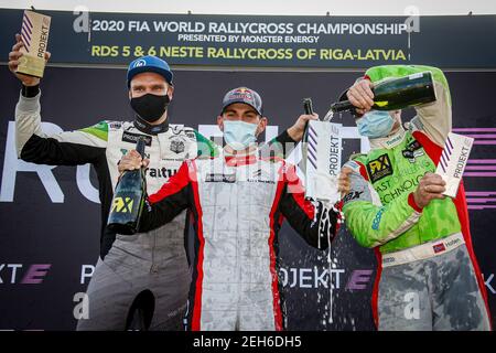 BAUMANIS Janis (LVA), Team Stard (AUT), Ford Fiesta, Portrait, Projekt E, RAYMOND Cyril (FRA), Team Stard (AUT), Ford Fiesta, Action Podium Ambiente während der Neste World RX von Riga-Lettland, 6th Lauf der FIA World Rallycross Championship 2020, FIA WRX, am 20. September 2020 auf dem Bikernieku Compleksa Sporta Baze, in Riga, Lettland - Foto Paulo Maria / DPPI Stockfoto