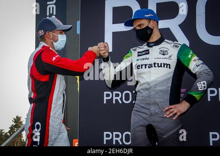 BAUMANIS Janis (LVA), Team Stard (AUT), Ford Fiesta, Portrait, Projekt E, RAYMOND Cyril (FRA), Team Stard (AUT), Ford Fiesta, Action Podium Ambiente während der Neste World RX von Riga-Lettland, 6th Lauf der FIA World Rallycross Championship 2020, FIA WRX, am 20. September 2020 auf dem Bikernieku Compleksa Sporta Baze, in Riga, Lettland - Foto Paulo Maria / DPPI Stockfoto