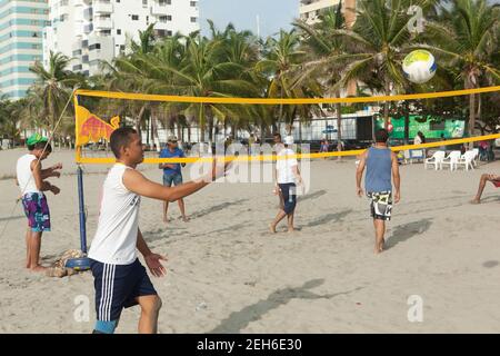 Kolumbien Cartagena Volleyball Spiel Am Bocagrande Strand Stockfoto