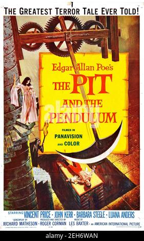 Reynold Brown entwarf Plakate für den Film The Pit and the Pendulum mit Vincent Price und inspiriert von einer Edgar Allen Poe-Geschichte. Stockfoto