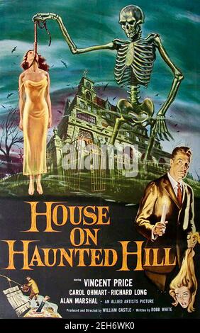 Reynold Brown entwarf Plakate für den Film House on Haunted Hill mit Vincent Price. Stockfoto