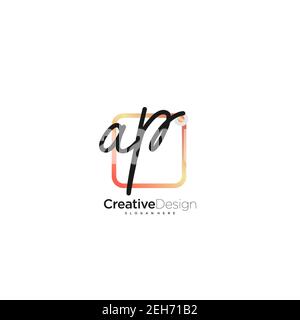 AP Initial Letter Handschrift Logo handgezeichnet bunte Box Vektor, Logo für Schönheit, Kosmetik, Hochzeit, Mode und Business, Und andere Stock Vektor