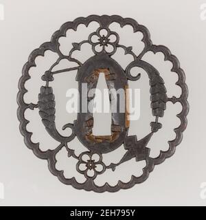 Schwertwächter (Tsuba), japanisch, Ende 16th. Jahrhundert. Stockfoto