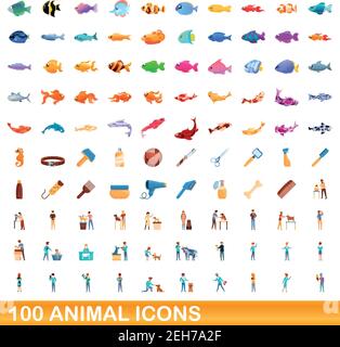 100 Tier Icons einstellen. Cartoon Abbildung: 100 Tier icons Vektor auf weißem Hintergrund einstellen Stock Vektor