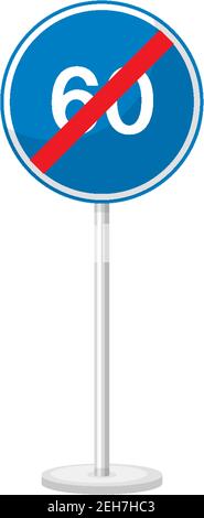Blaue Mindestgeschwindigkeit Grenze 60 Straßenschild mit Stand isoliert Auf weißem Hintergrund Stock Vektor
