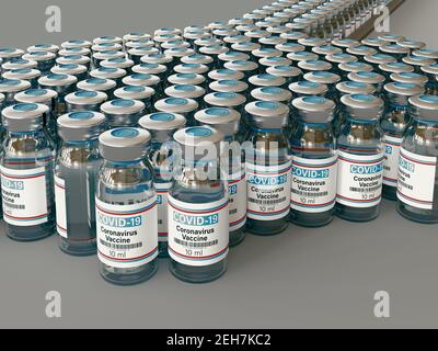 Covid 19 Corona Virus Medikament Impfstoff Fläschchen Medizin Flaschen Spritze Injektion. SARS-CoV-2 Impfung, Immunisierung, Behandlung zur Heilung von Covid 19 Corona Stockfoto