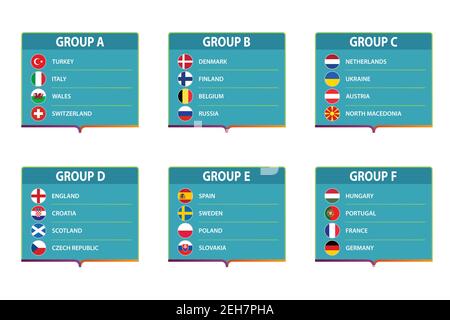 Europäische Fußballturniergruppe. 2020 Euro Fußballmeisterschaft Flagge Stock Vektor