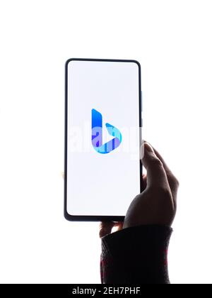 Assam, indien - Februar 19, 2021 : Microsoft Bing-Logo auf Telefon-Bildschirm Stock Bild. Stockfoto