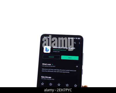 Assam, indien - Februar 19, 2021 : Microsoft Bing-Logo auf Telefon-Bildschirm Stock Bild. Stockfoto
