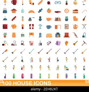 100 Haus-Icons gesetzt. Cartoon-Illustration von 100 Haus Symbole Vektor-Set isoliert auf weißem Hintergrund Stock Vektor