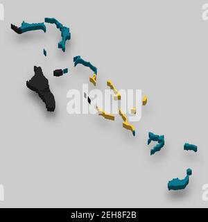 3D Isometrische Karte von Bahamas mit Nationalflagge. Vektorgrafik. Stock Vektor