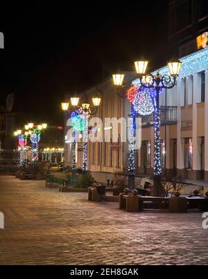 Urlaub Dekorationen von Sovetskaya Street Brest. Weißrussland Stockfoto