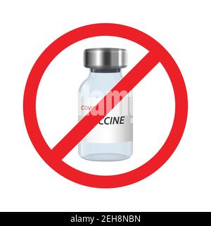 Impffläschchen unter dem roten Verbotenen Zeichen, Anti-Impfstoff-Symbol. vektor-Abbildung Stock Vektor