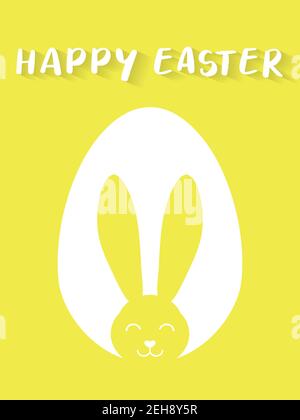 Frohe Ostern Karte oder Poster mit niedlichen Hasenohren und Ei Silhouette auf pastellfarbenem Hintergrund. Traditionelles Symbol des Urlaubs. Einfaches minimalistisches Design für Karte, Banner oder Poster. Vektorgrafik. Stock Vektor